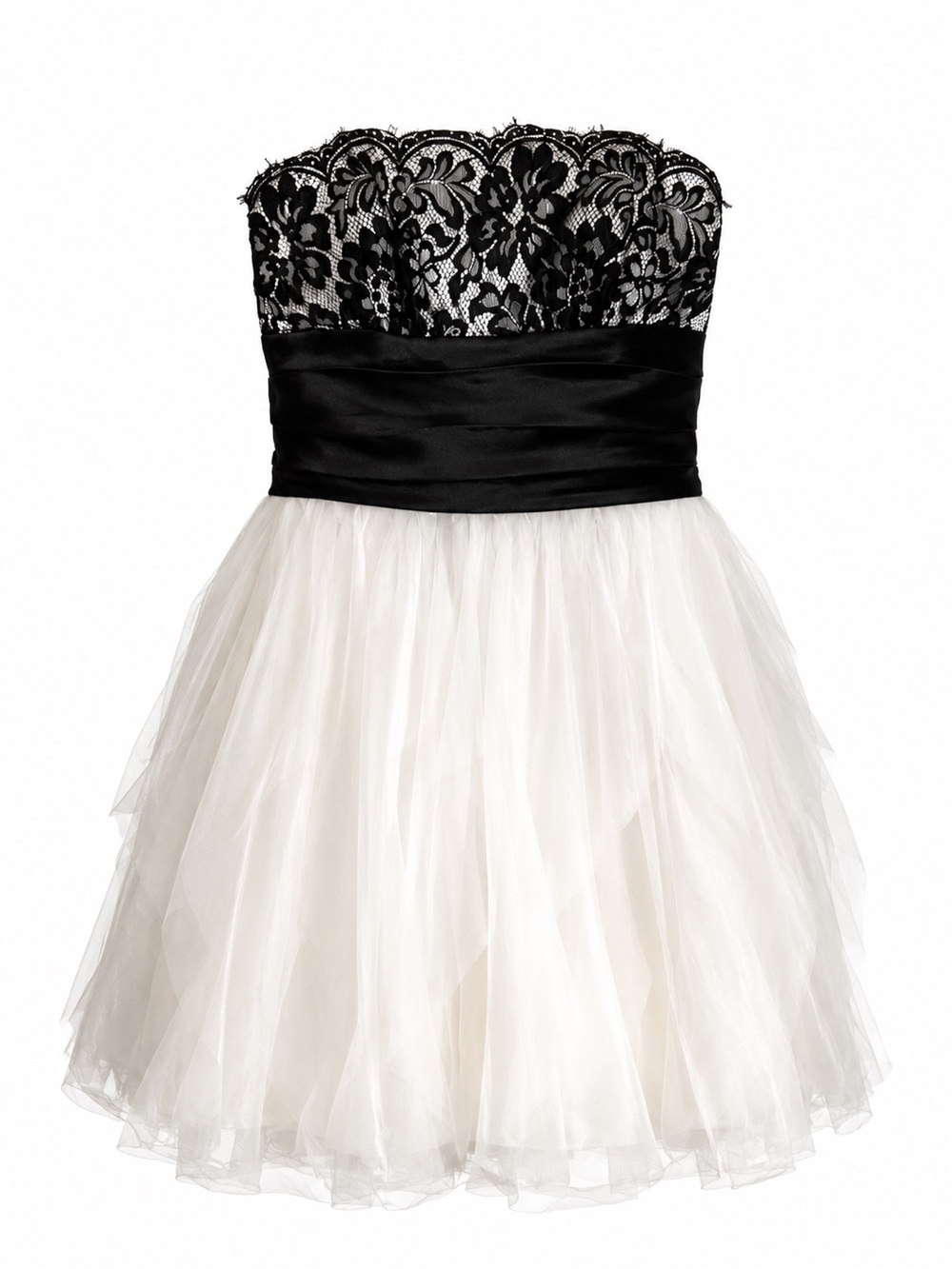 Black Lace Strapless Cocktail Dress with Ivory Tulle Skirt Size 5 Juniors